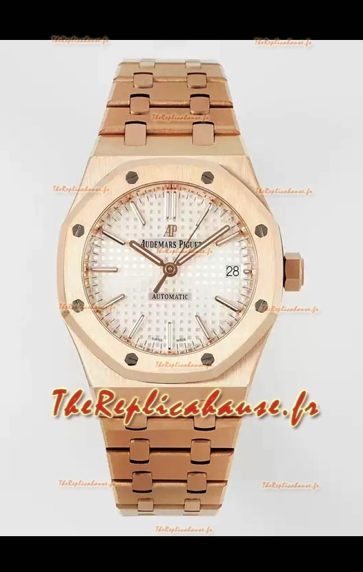 Audemars Piguet Montre Royal Oak 37MM en or rose avec cadran blanc et mouvement 3120 - Réplique miroir 1:1