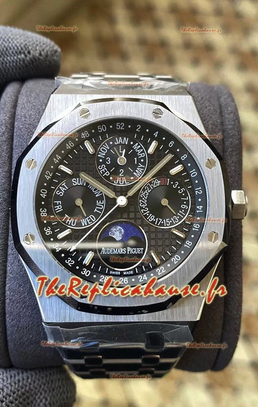 Audemars Piguet Royal Oak Quantième Perpétuel Réplique Suisse 904L Acier cadran noir 