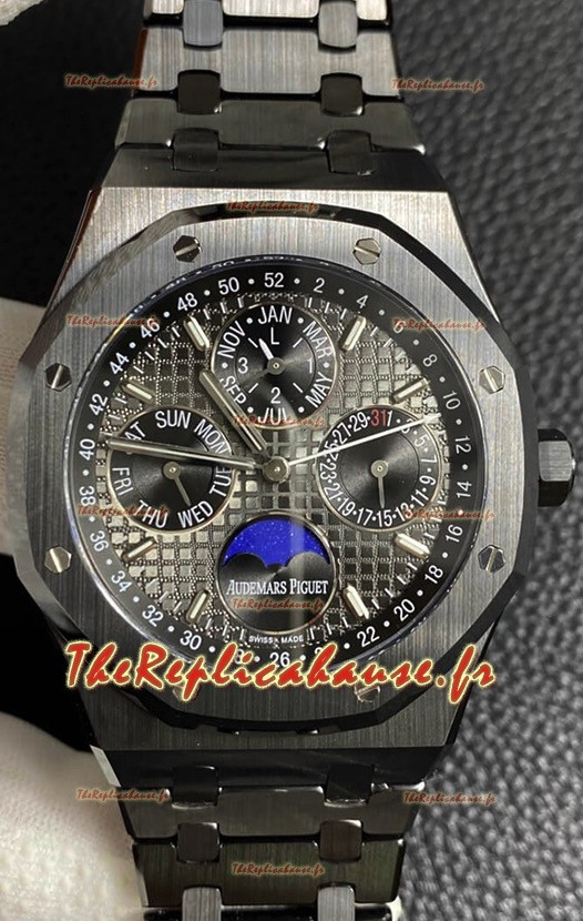 Montre Audemars Piguet Royal Oak Calendrier Perpétuel Boîtier PVD blanc et cadran bleu Réplique Suisse