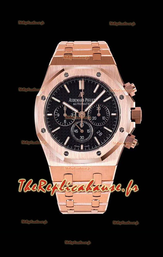 Audemars Piguet Chronographe Royal Oak Boîtier en or rose Cadran noir - Réplique miroir 1:1
