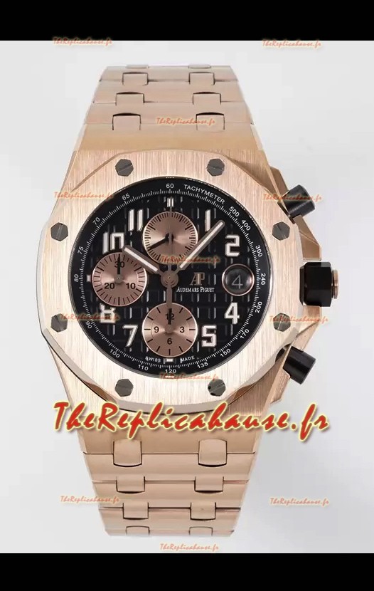 Audemars Piguet Royal Oak Offshore Chronographe cadran noir Montre réplique miroir 1:1 - Or rose 