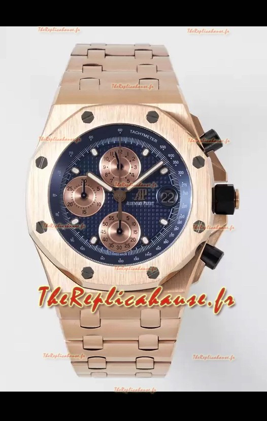 Audemars Piguet Royal Oak Offshore Chronographe cadran bleu Montre réplique miroir 1:1 - Or rose 