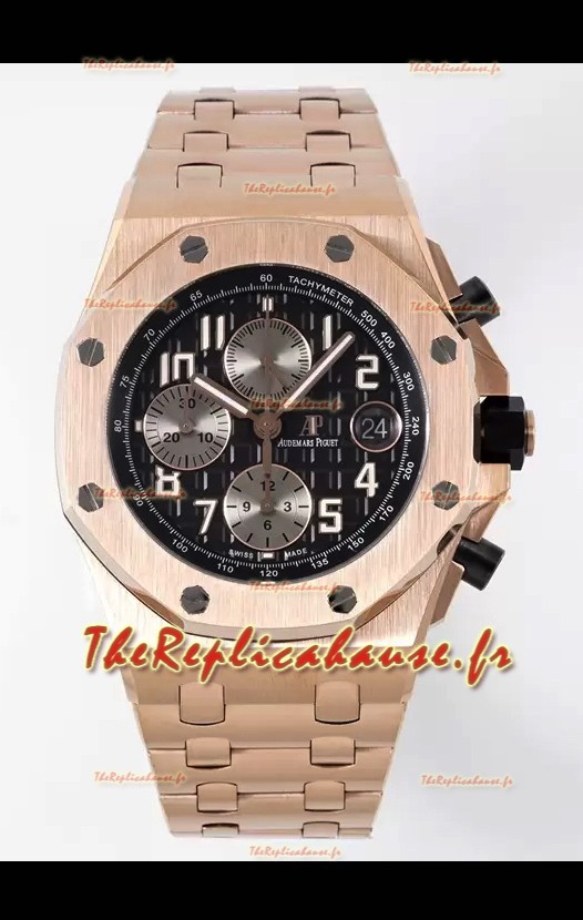 Audemars Piguet Royal Oak Offshore Chronographe cadran noir Montre réplique miroir 1:1 - Or rose 