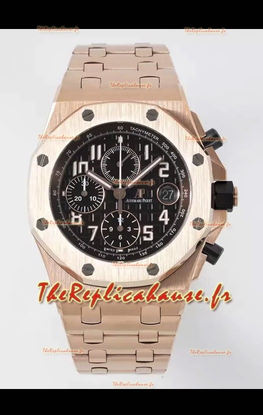 Audemars Piguet Royal Oak Offshore Chronographe cadran noir Montre réplique miroir 1:1 - Or rose 