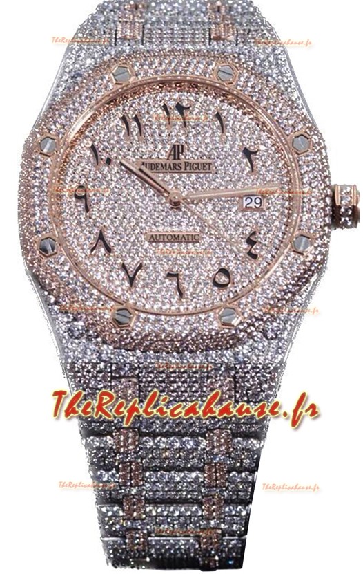 Audemars Piguet Royal Oak 15400 Iced Out Cadran arabe en or rose bicolore Boîtier Réplique Montre Suisse