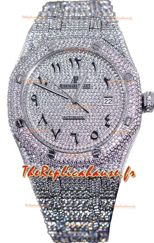 Audemars Piguet Royal Oak 15400 Iced Out Cadran arabe en acier inoxydable Boîtier Réplique Montre Suisse