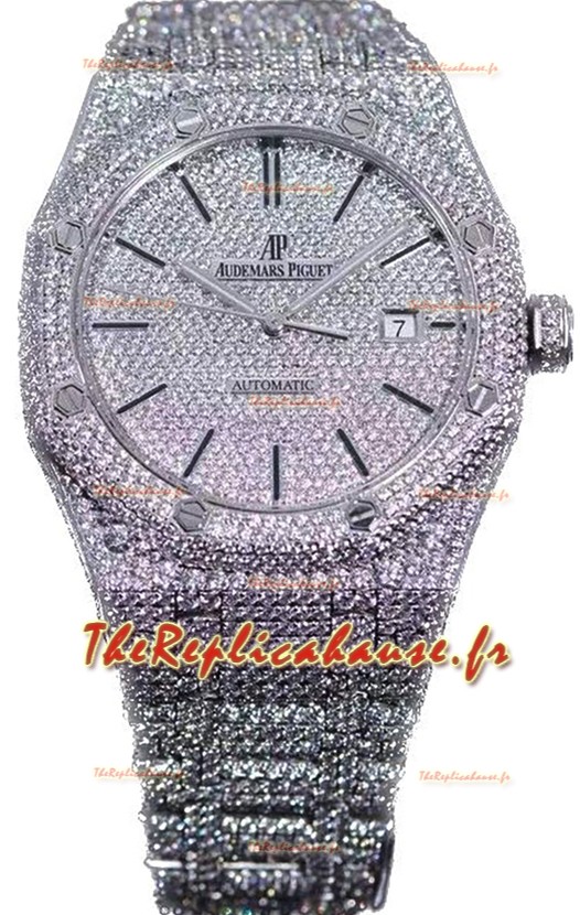Audemars Piguet Royal Oak 15400 Iced Out Cadran bâton dans un boîtier en acier inoxydable Montre suisse réplique