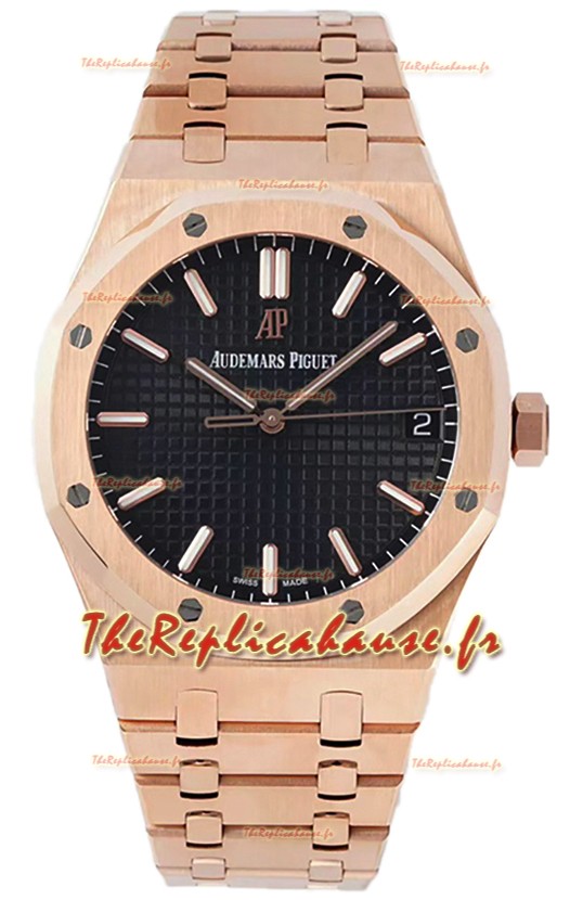 Audemars Piguet Royal Oak 37MM Montre or rose à cadran noir et mouvement 3120 - Réplique 1:1 
