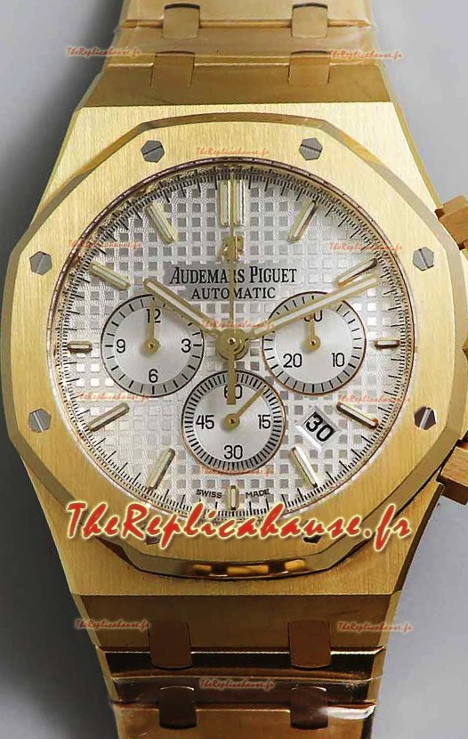 Audemars Piguet Royal Oak Chronographe Or Jaune Cadran Blanc Bracelet Acier Réplique Montre Suisse