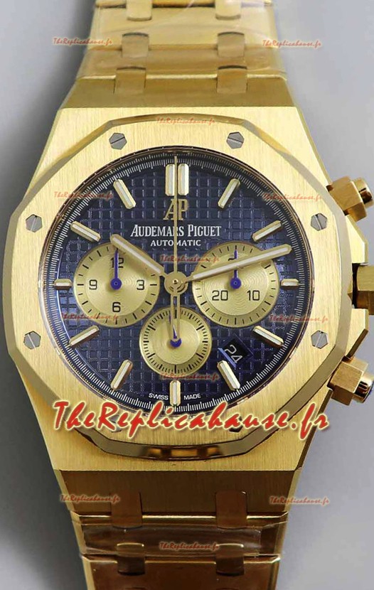 Audemars Piguet Royal Oak Chronographe Or Jaune Cadran Bleu Bracelet Acier Montre Suisse Réplique