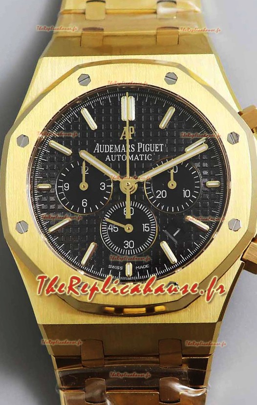 Audemars Piguet Royal Oak Chronographe Or Jaune Cadran Noir Bracelet Acier Réplique Montre Suisse