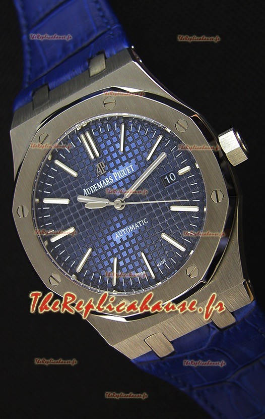 Audemars Piguet Royal Oak 41MM cadran bleu bracelet en cuir - 1:1 Miroir Édition Ultime
