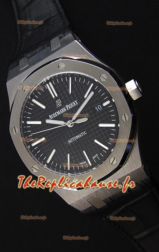Audemars Piguet Royal Oak 41MM cadran noir bracelet en cuir - 1:1 Miroir Édition Ultime