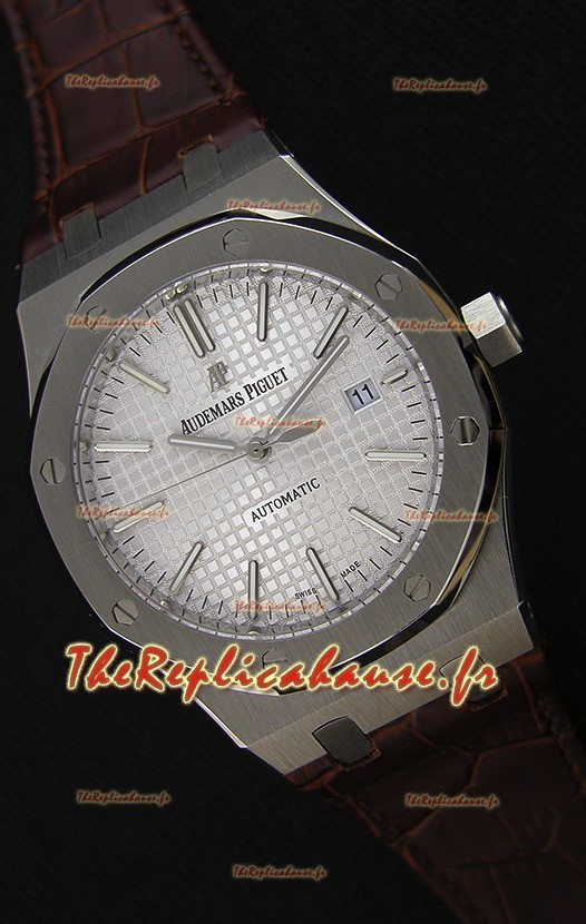 Audemars Piguet Royal Oak 41MM cadran argenté bracelet en cuir - 1:1 Miroir Édition Ultime