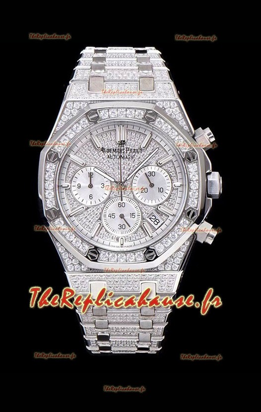 Montre suisse Audemars Piguet Royal Oak Chronograph 41MM à quartz avec boîtier en acier incrusté de diamants