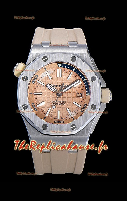 Montre Audemars Piguet Royal Oak Diver Suisse Réplique Cadran rose clair Qualité 1:1 Mouvement 3120 Acier 904L 