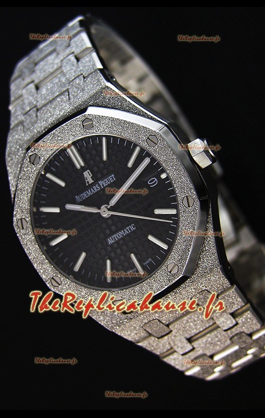 Montre Audemars Piguet Royal Oak givré à remontage automatique avec Cadran en Or Blanc Noir Réplique à l’identique 1:1 
