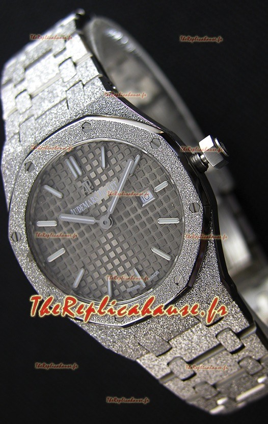 Montre Audemars Piguet Royal Oak Or Blanc Givré à QUARTZ Cadran Gris Réplique à l’identique 1:1 -33 mm 