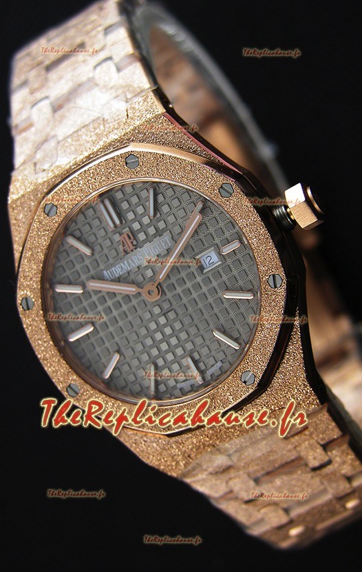 Montre Audemars Piguet Royal Oak Or Rose Givré à QUARTZ Cadran Gris Réplique à l’identique 1:1 33 mm 