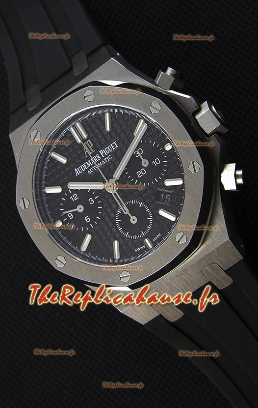 Montre Audemars Piguet Royal Oak Suisse à Chronographe avec Cadran Noir et un Bracelet en caoutchouc Réplique 