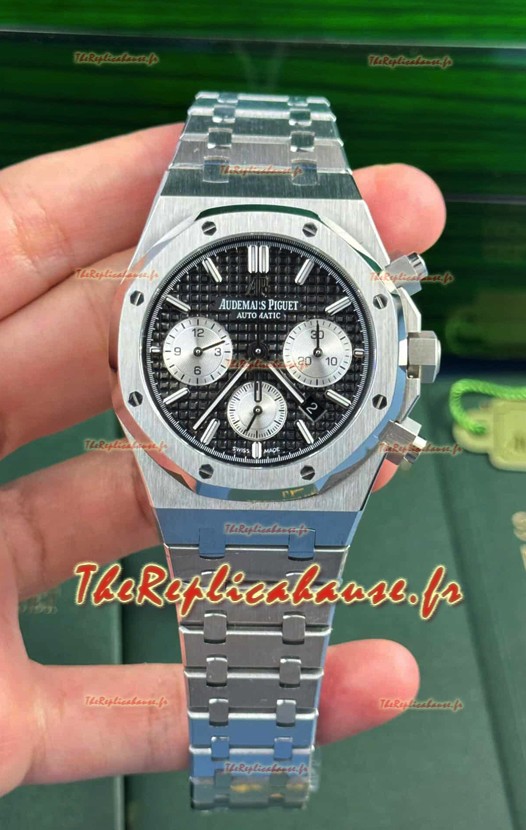 Audemars Piguet Royal Oak Chronographe Cadran noir Bracelet acier Réplique de Montre Suisse