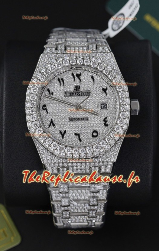 Audemars Piguet Royal Oak 15400 Iced Out Cadran arabe dans un boîtier en acier inoxydable Réplique Montre Suisse