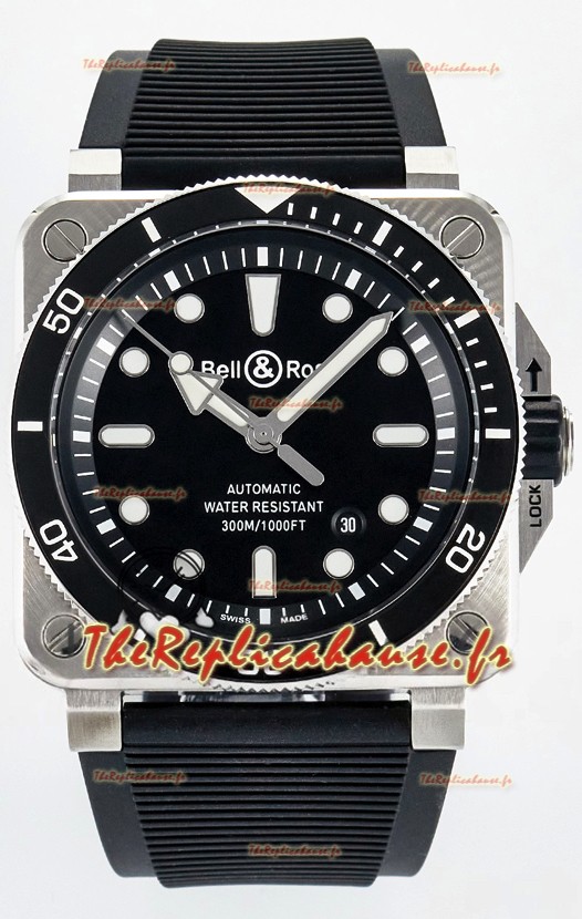 Bell & Ross BR03-92 Diver Acier inoxydable - Cadran noir Montre Suisse Réplique 1:1