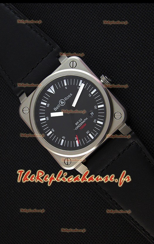 Montre Bell & Ross BR03-92 Suisse Cadran noir Bracelet en cuir Réplique à l’identique 1:1