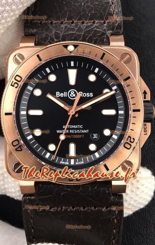 Bell & Ross BR03-92 Diver Or Rose Cadran Noir Réplique de Montre Suisse Réplique 1:1