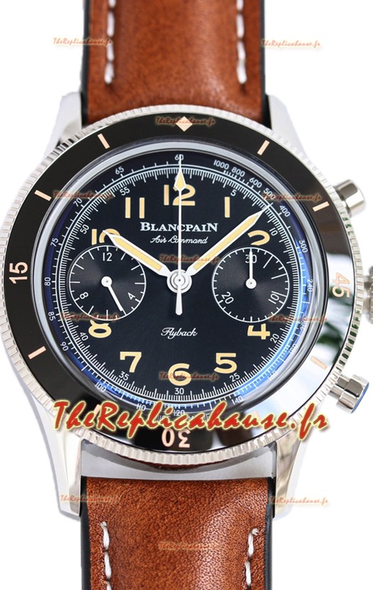 Blancpain Air Command Cadran noir Boîtier acier Montre réplique 1:1