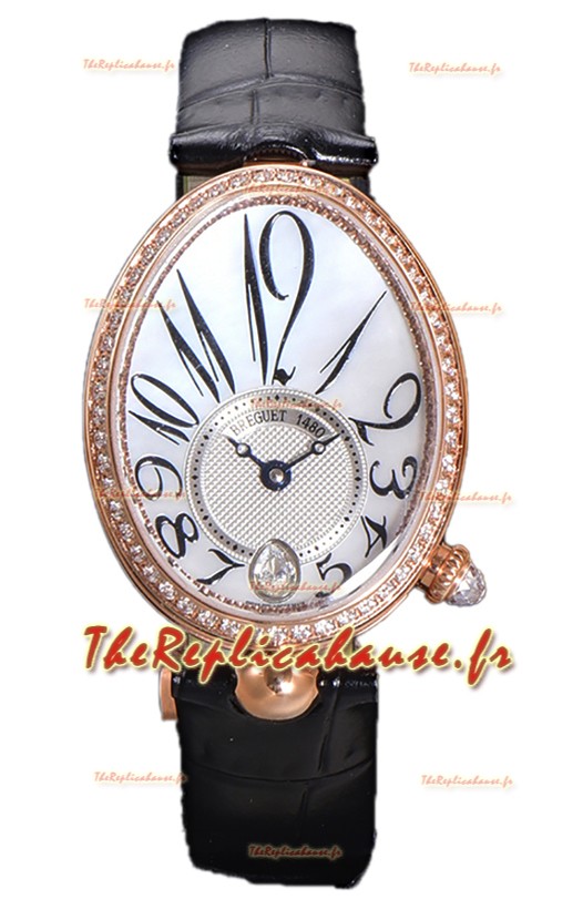 Breguet Reine de Naples Dames Cuir Or Rose Noir Edition Suisse 1:1 Replique Montres