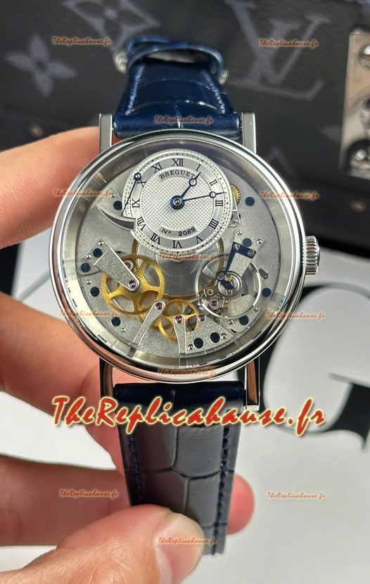 Breguet Tradition 7057BR/R9/9W6 Tourbillon simple en acier Réplique de la montre suisse à bracelet bleu