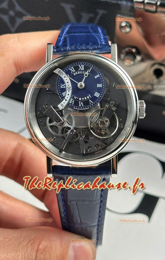 Breguet Tradition 7057BR/R9/9W6 Tourbillon simple en acier Réplique de la montre suisse à bracelet bleu