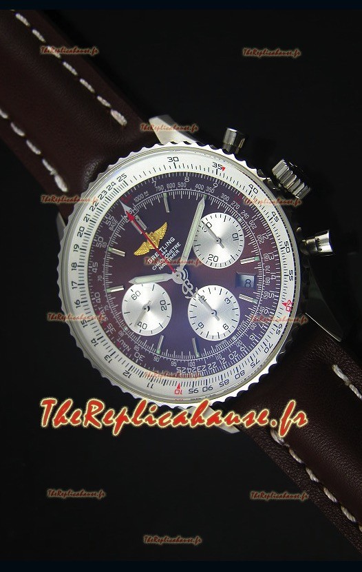 Montre Replica Suisse Miroir 1:1 en Acier Inoxydable avec un Cadran Marron Navitimer Breitling 01