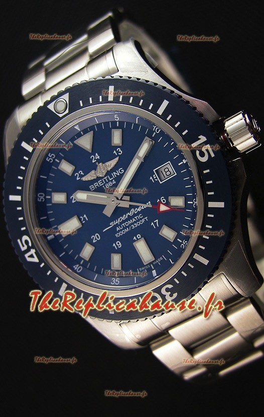 Montre Breitling SuperOcean 44 Suisse en acier spécial Couleur Bleu Marin avec bracelet en acier Réplique