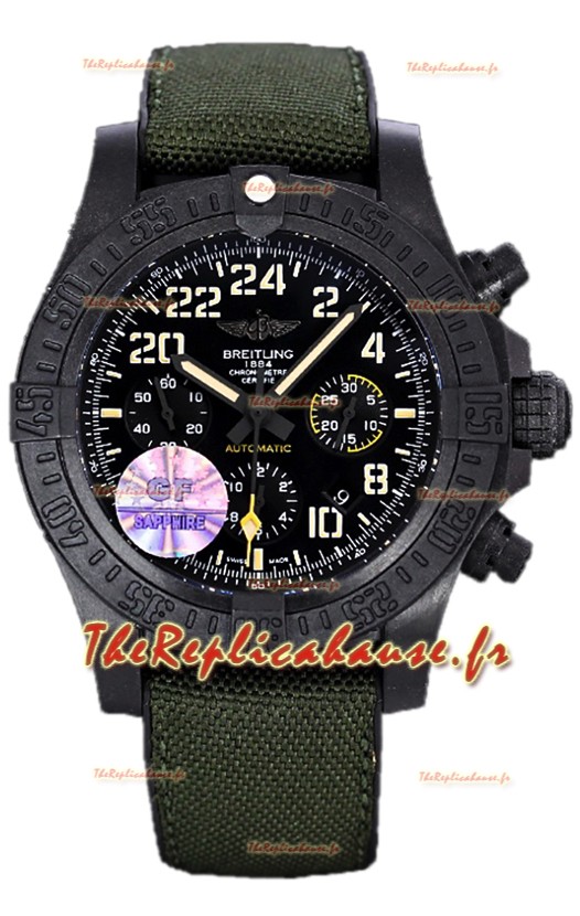 Breitling Avenger Hurricane Chronographe Cadran noir Nylon kaki - Revêtement DLC Réplique Montre Suisse 