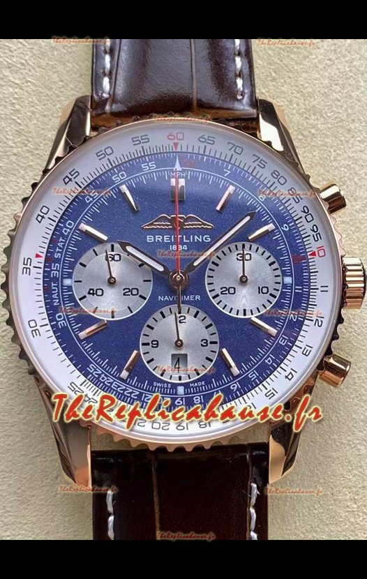 Breitling Navitimer B01 Chronographe 43 Cadran bleu - Boîtier plaqué or rose Réplique Suisse 1:1 