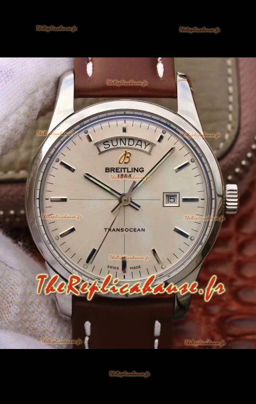 Breitling Transocean Day & Date Réplique Suisse en cadran blanc, édition miroir 1:1