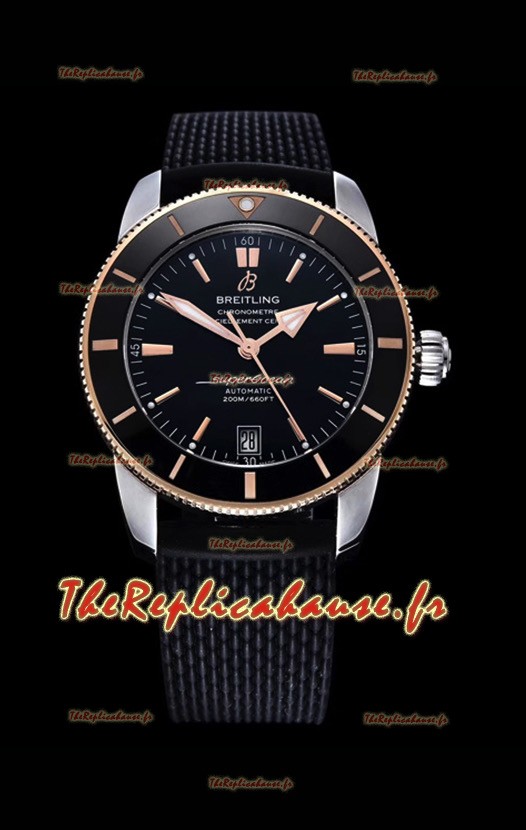 Breitling SuperOcean Heritage II 44MM Cadran noir deux tons 904L Sangle en caoutchouc Réplique 1:1