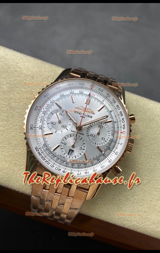 Breitling Navitimer B01 Chronograph 43 Cadran blanc - Boîtier plaqué or rose Réplique Suisse 1:1