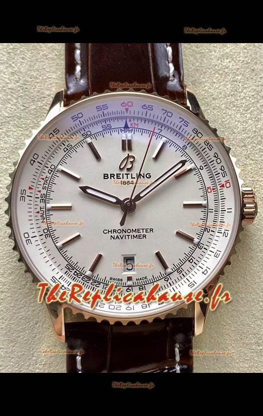 Breitling Navitimer 1 Réplique Montre Suisse Automatique - Cadran Blanc - Boîtier Or Rose