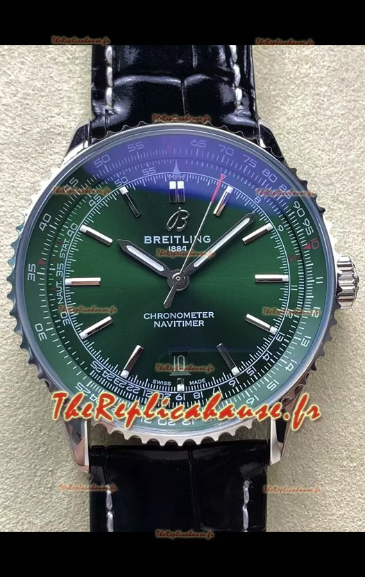 Breitling Navitimer 1 Réplique Montre Suisse Automatique - Cadran Vert - Bracelet Cuir 