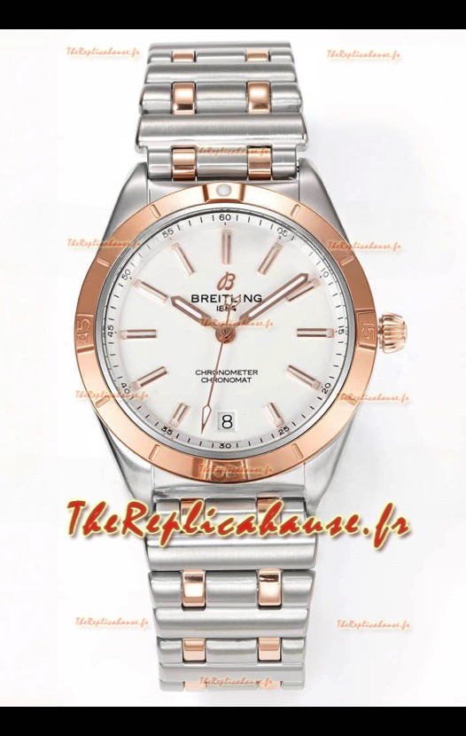 Breitling Chronomat 36MM Boîtier Or Rose 2 tons Réplique Montre 1:1 Cadran Blanc