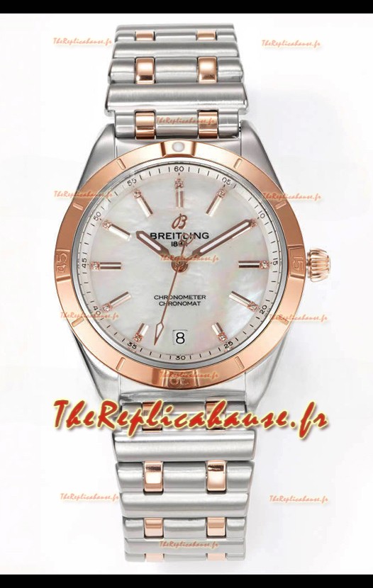 Breitling Chronomat 36MM Boîtier or rose 2 tons Réplique de montre 1:1 Cadran perle
