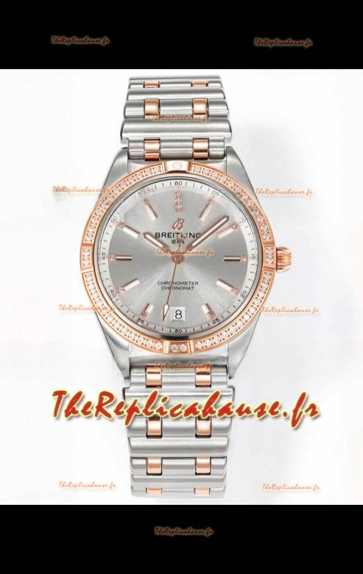 Breitling Chronomat 36MM Boîtier or rose 2 tons Réplique de montre 1:1 cadran acier