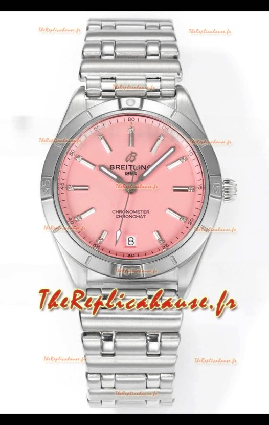 Breitling Chronomat 36MM Boîtier Acier Inoxydable 1:1 Réplique Montre Cadran Rose