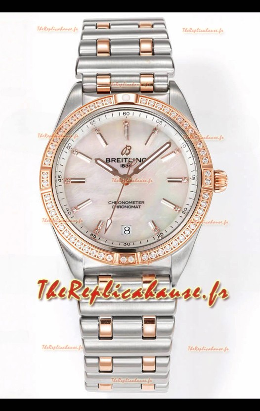 Breitling Chronomat 36MM Boîtier or rose 2 tons Réplique de montre 1:1 Cadran perle