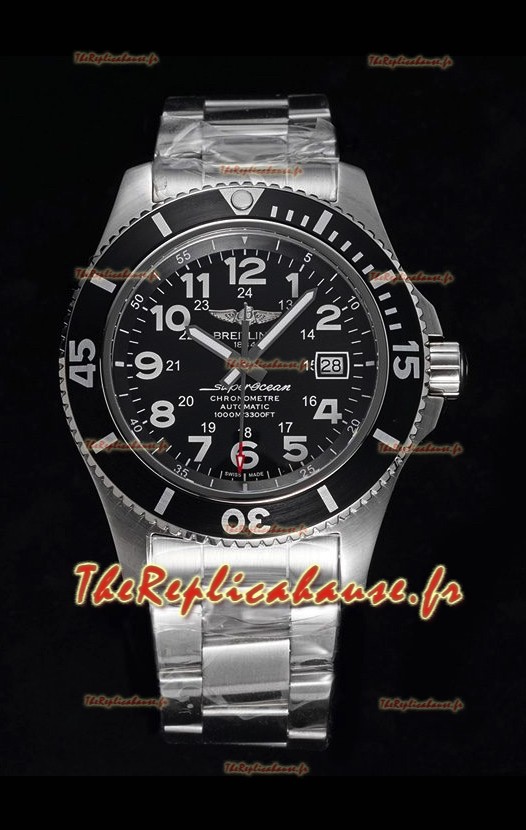 Breitling SuperOcean II 44mm 904L Boîte acier Réplique Montre miroir 1:1 avec cadran noir 