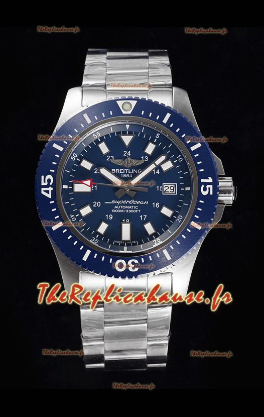 Breitling SuperOcean II 44mm 904L Boîte Acier Réplique Montre Miroir 1:1 en Cadran Bleu 