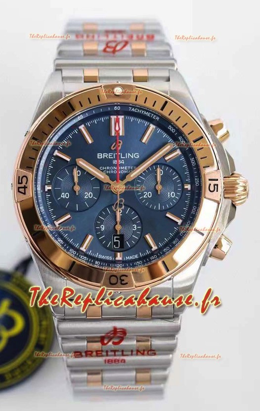 Montre Breitling Chronomat B01 42 Edition Suisse Acier 904L 2 tons Or Rose avec Cadran Bleu Miroir 1:1 Réplique